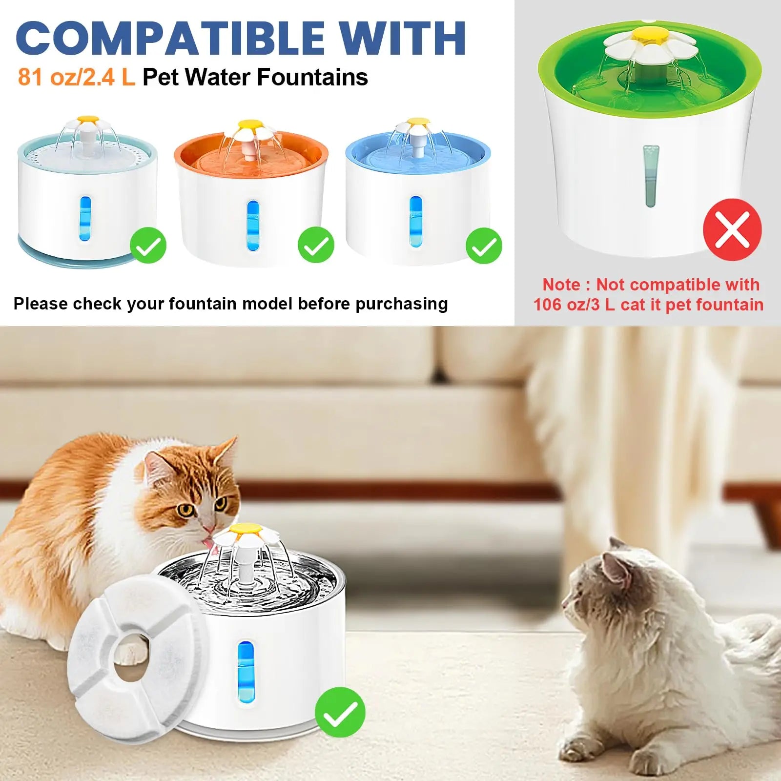 Cat Water Fountain Filter Replacement – Round Carbon Filters for 2.4L Pet Fountains
