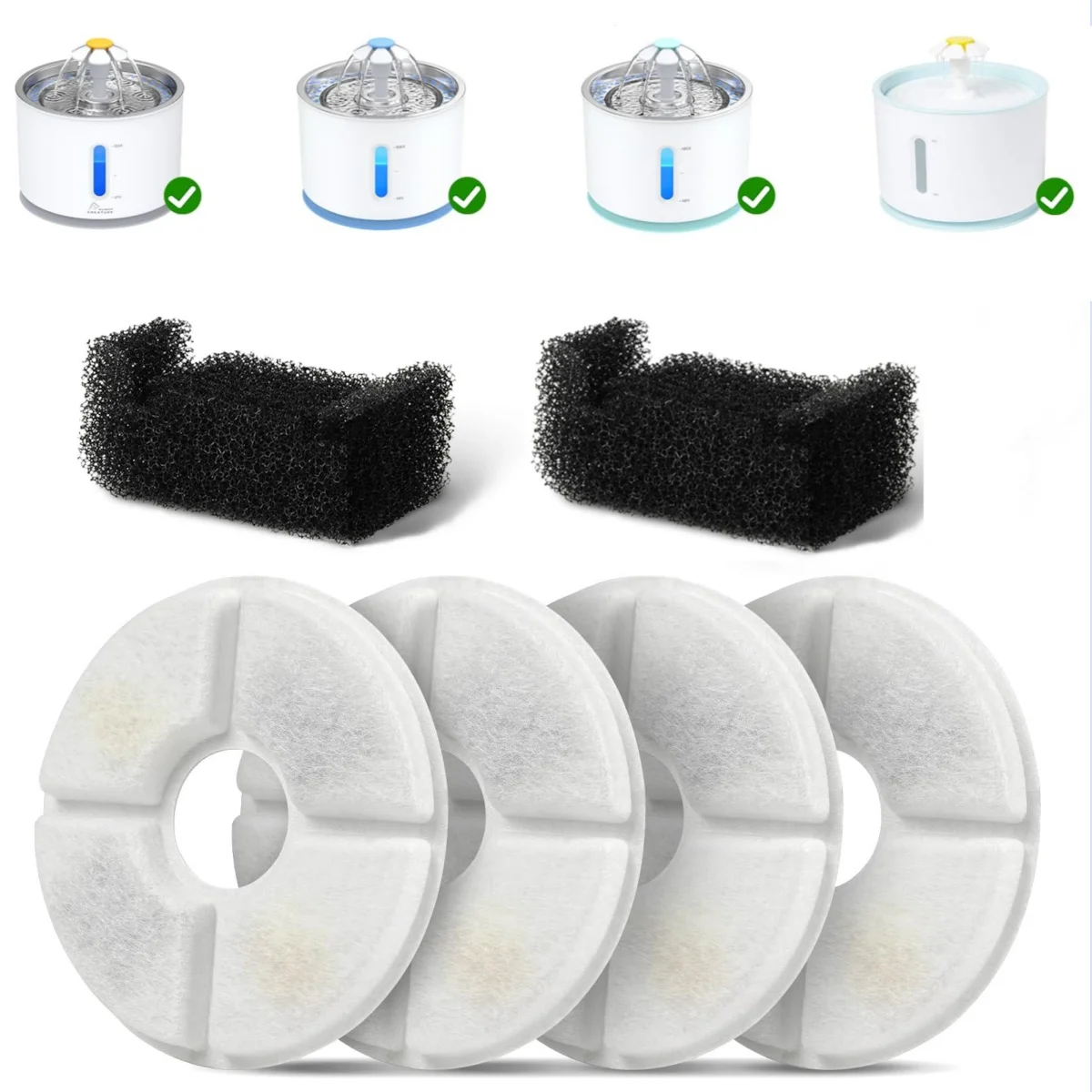 Cat Water Fountain Filter Replacement – Round Carbon Filters for 2.4L Pet Fountains