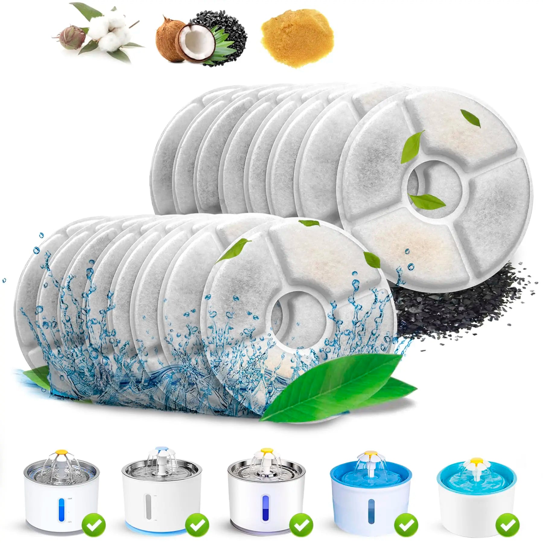 Cat Water Fountain Filter Replacement – Round Carbon Filters for 2.4L Pet Fountains
