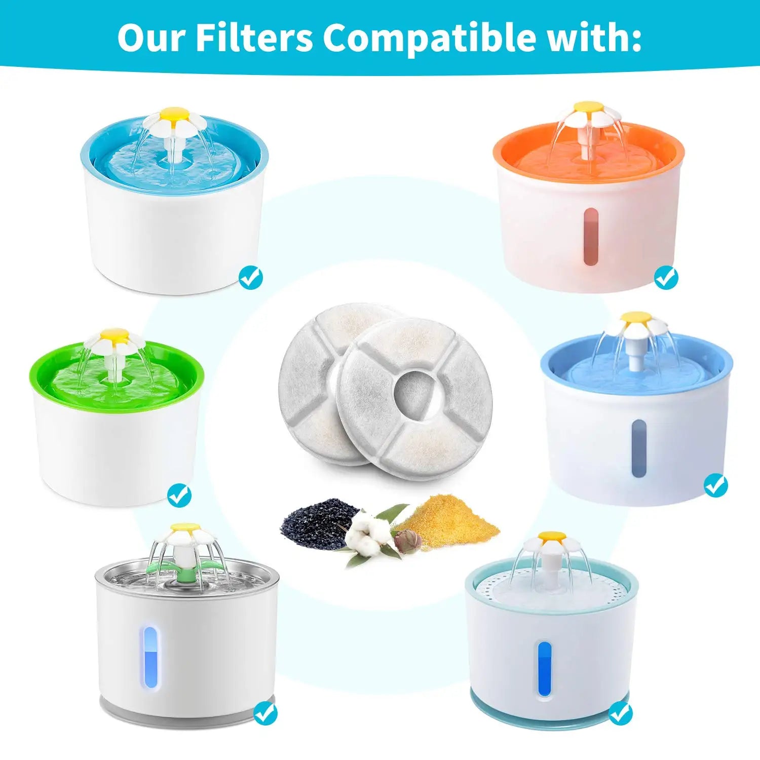 Cat Water Fountain Filter Replacement – Round Carbon Filters for 2.4L Pet Fountains